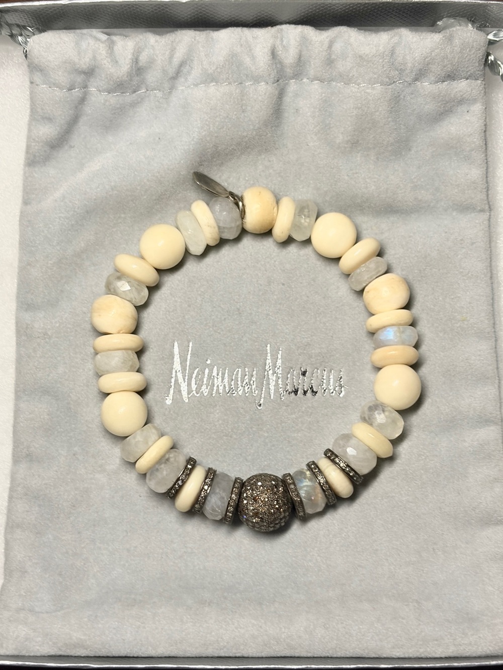 new Moonstone Bone Diamond Beaded Bracelet - Picture 11 of 17